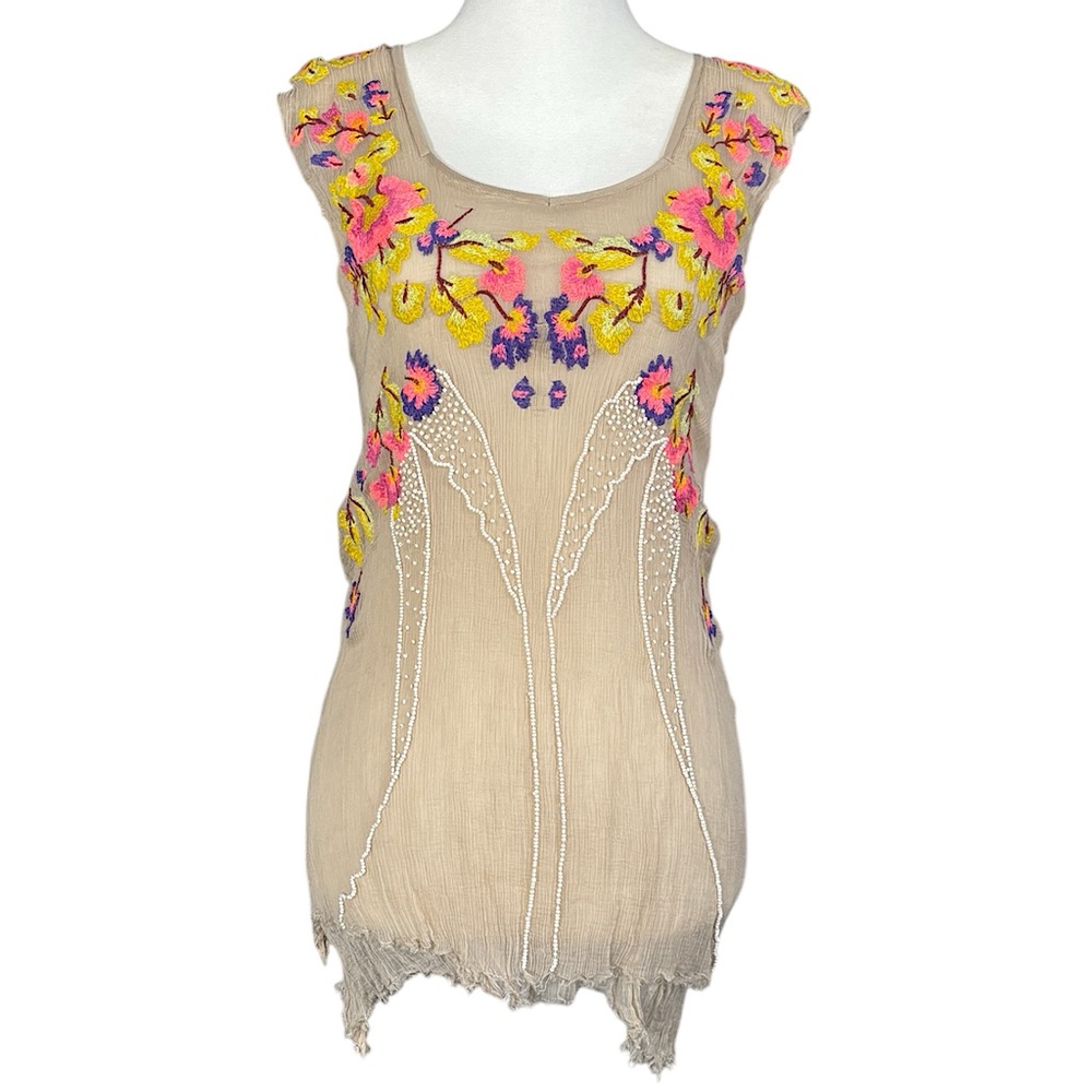Free People Summer Nights Neon Embellished Floral Beaded Embroidered Top Medium